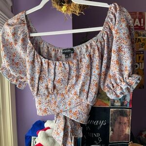 Floral Women's Top - Blue and Orange